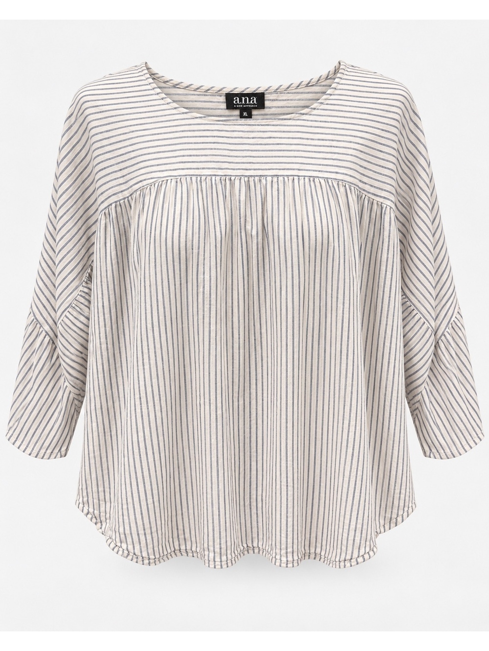 a.n.a A New Approach XL Blue White Striped Cotton 3/4 Sleeve Boho Blouse